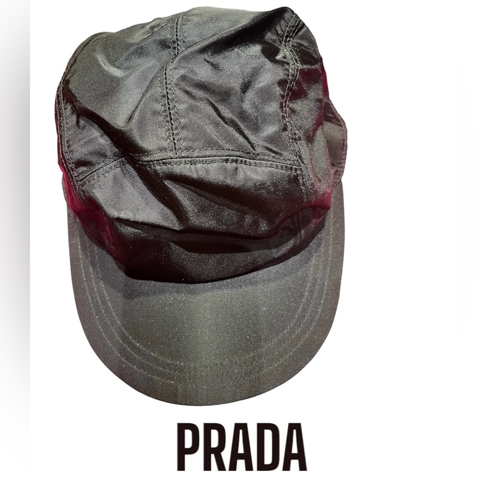 Black PRADA re-nylon black baseball hat.